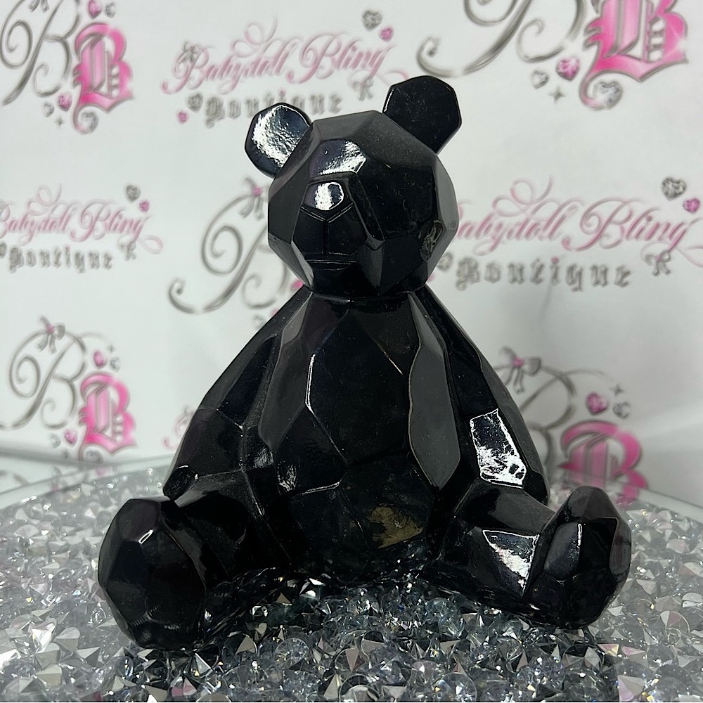 Geometric bear geometrical shiny Black Faceted Bear Figurine
